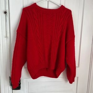 Handmade XL Red Cable Knit Cropped Sweater